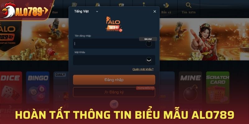 Hoàn tất thông tin biểu mẫu Alo789